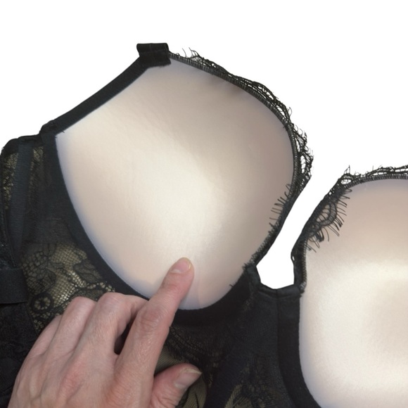 Victoria’s Secret Black Rhinestone Strap Pushup Corset Bra Top 36D Floral Lace - Picture 13 of 16